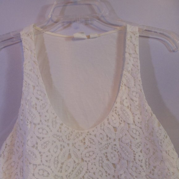 Gap Womens White Small Tank Top Deep Scoop Neck Crochet Lace - Picture 2 of 4